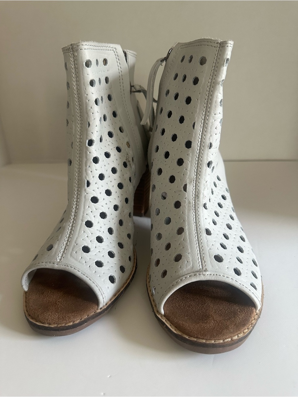 Toms White Perforated Peep-Toe Ankle Booties